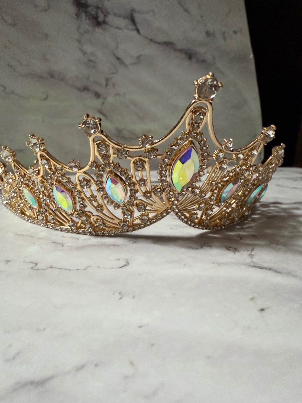 Gold Tiara with Iridescent Rhinestone Accents NWT - Picture 7 of 14
